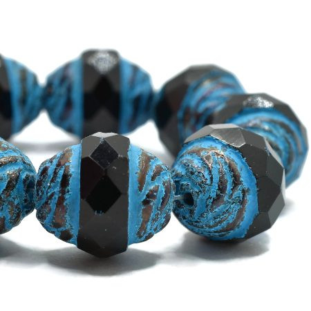 Black with Metallic Finish and Turquoise Wash Turbine Beads — 13x15mm
