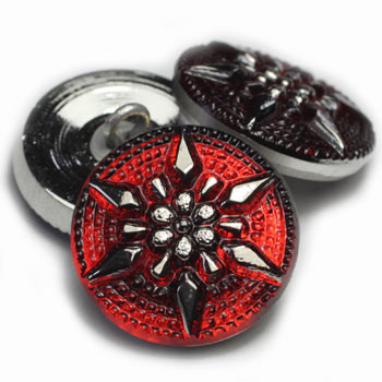 Ruby Red Star Button with Silver Accents, 18mm