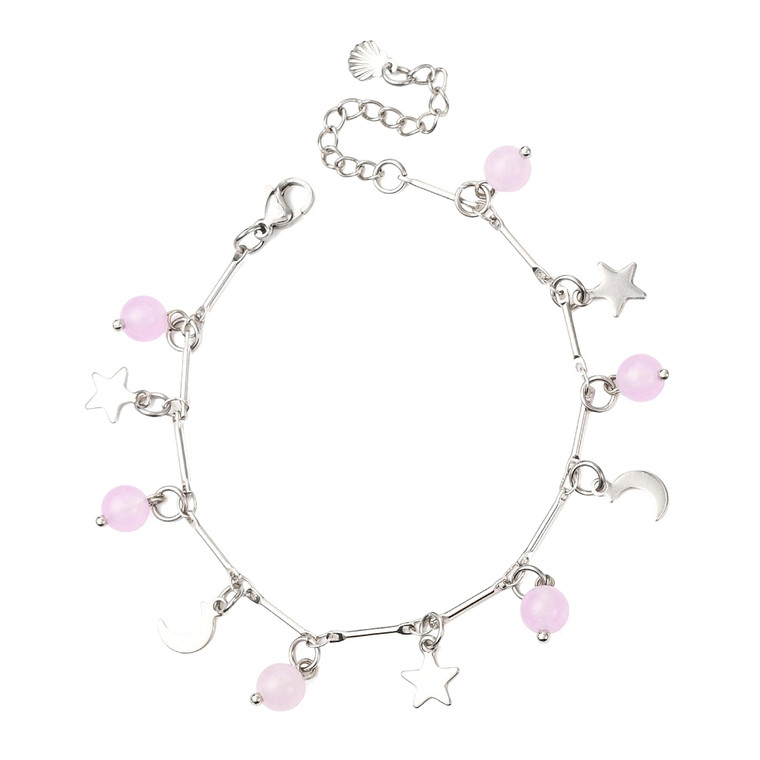 Plum Malaysia Jade Moon & Star Charm Bracelet