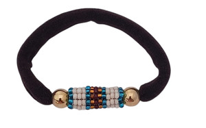 Elastic Hair Piece with Black Band and Neutral-Colored Beads