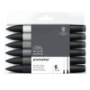 Winsor & Newton ProMarker Twin-Tip Marker - 6 Neutral Tones (Greys) - greyscale set of six includes the the full range of five Cool Greys plus black.