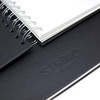 Artway Studio artist quality spiral bound sketchbook range in A3, A4, A5 and square format. Sketchbooks are available in portrait and landscape formats. Hard back sketch book with professional and minimalist black paper cover.