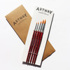 Artway round tip paint brush set x5. Fine point, short handle, synthetic bristle paint brushes in sizes 3/0, 1, 3, 6 & 8. For watercolour and ink but also for oil paint and acrylic use.