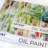 Artway Oil Painting Paper Pad in A4 and A3 angled together, showing the 300gsm pre-primed canvas-feel covers.