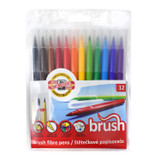 Koh-I-Noor Fibre Tipped 'Brush' Marker Pens - set of 12 colour felt tip pens for drawing and illustration.