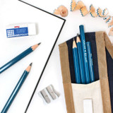 Artway Indigo Pencil Wallet Set - inc. 6 graded graphite pencils (HB-10B), pencil wallet, Pentel eraser and metal sharpener