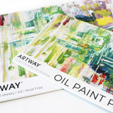 Close view of the A4 and A3 Artway Oil Painting Paper Pad covers overlapping, printed with oil-painting artwork.
