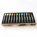 Artway Oil Pastels – the twelve sticks in their protective tray, shown at an angle beside the printed box