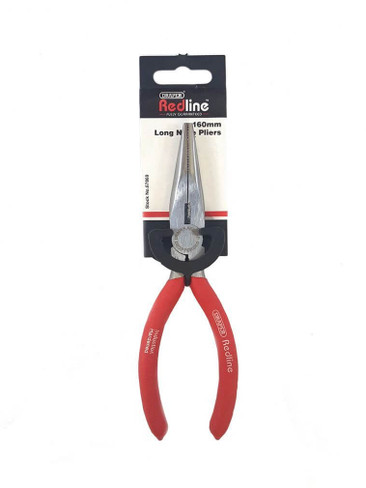 Draper Redline Long Nose Pliers 160mm - 160mm Long Nose Pliers made from carbon steel, with jaws and cutting edges purposely induction hardened keeping them sharper for longer.