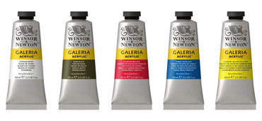 Winsor & Newton Galeria Acrylic Paint - 60ml Tubes - Excellent quality acrylic paint in 60ml tubes. Available in the following colours: Titanium White; Cadmium Yellow Medium Hue; Cadmium Red Hue; Cobalt Blue & Mars Black). Excellent value.