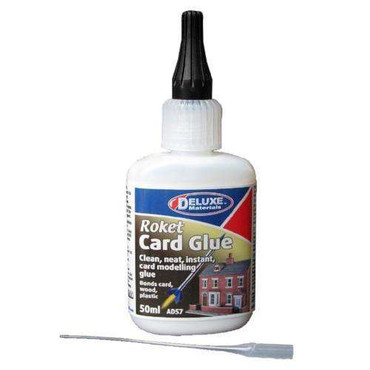 Clean, neat & instant card modelling glue - 50ml. For fast assembly of card models - also bonds balsa wood, paper and card to most plastics.