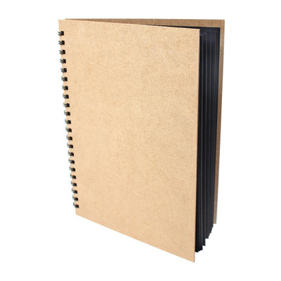 Artway 270gsm black card sketchbook in A4 portrait format - eco friendly recycled black card with recycled hardboard covers. Spiral bound with black wire.