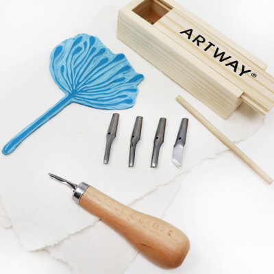 Artway Lino Cutting Tools in Wooden Box - With Print
