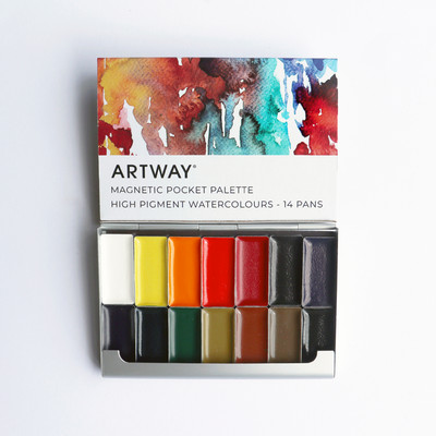 Artway Magnetic Pocket Palette Watercolour Paint Set - High Pigment - 14 Mini Pans - Hero Shot