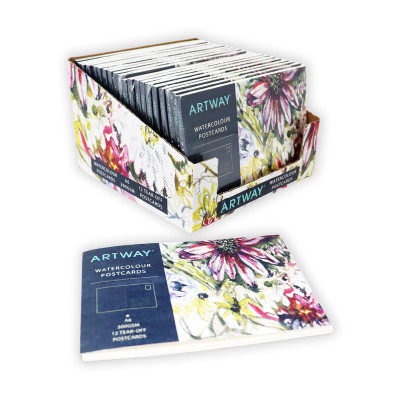 Artway Watercolour Postcard Book with finished floral paintings on A6 cards, showing the cold pressed watercolour paper
