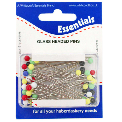 Whitecroft Glass Head Pins - 0.8 x 50mm - Multicoloured glass head steel pins.