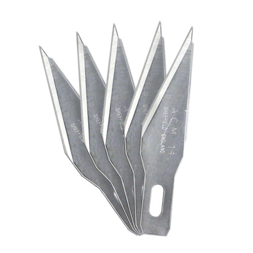 Swann Morton ACM No.1 Replacement Blades (size 11, pack of 5) - UK-made stainless steel, high-precision craft knife blades - pack of 5 blades - fine-point, straight blade edge.