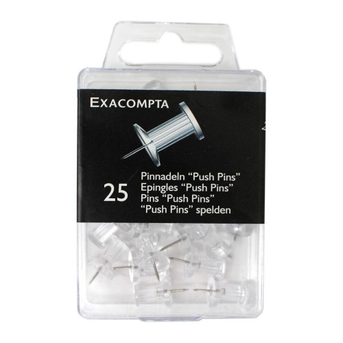 Transparent Push Pins x 25 - Box of 25 transparent plastic push pins with steel pin. Elongated head for easy removal.