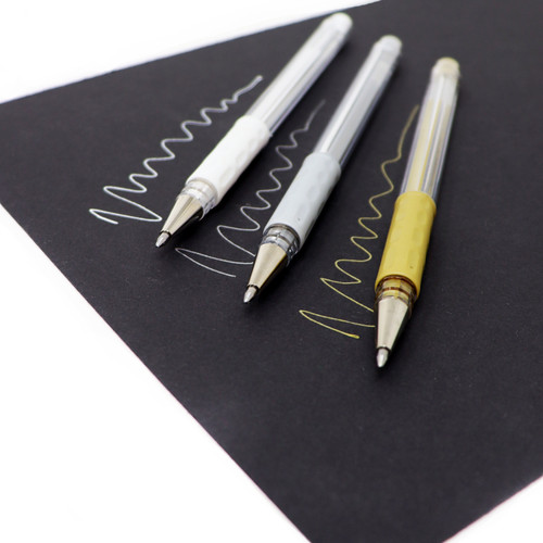 Hero Shot - Pentel Hybrid Gel 'Grip' Pen - White, Gold, Silver