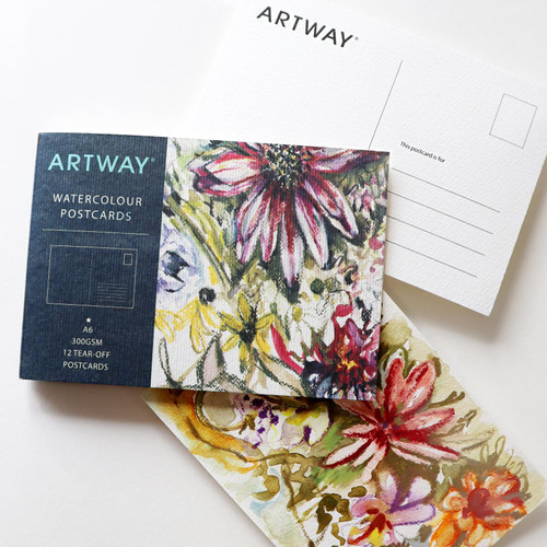 Artway Watercolour Postcards — A6 pad of 12 tear-off cards, 300gsm, with floral watercolour cover
