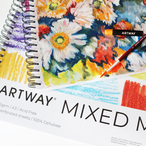 Mixed-media floral study on an Artway Mixed Media Pad, worked in oil pastel