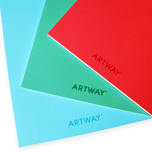 Artway A4 softback sketchbooks — red, green and blue covers with the tonal Artway logo detail