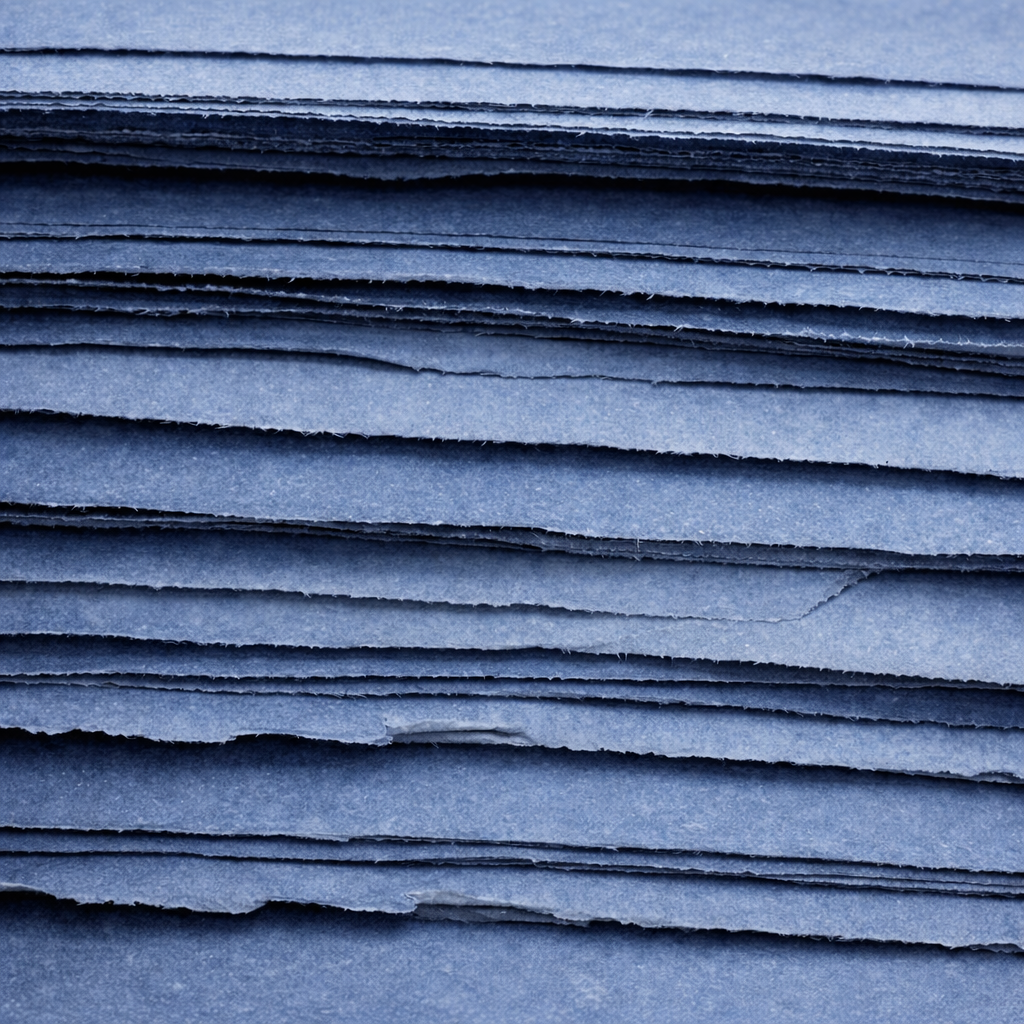 Stacked machine-pressed naturally blue denim paper