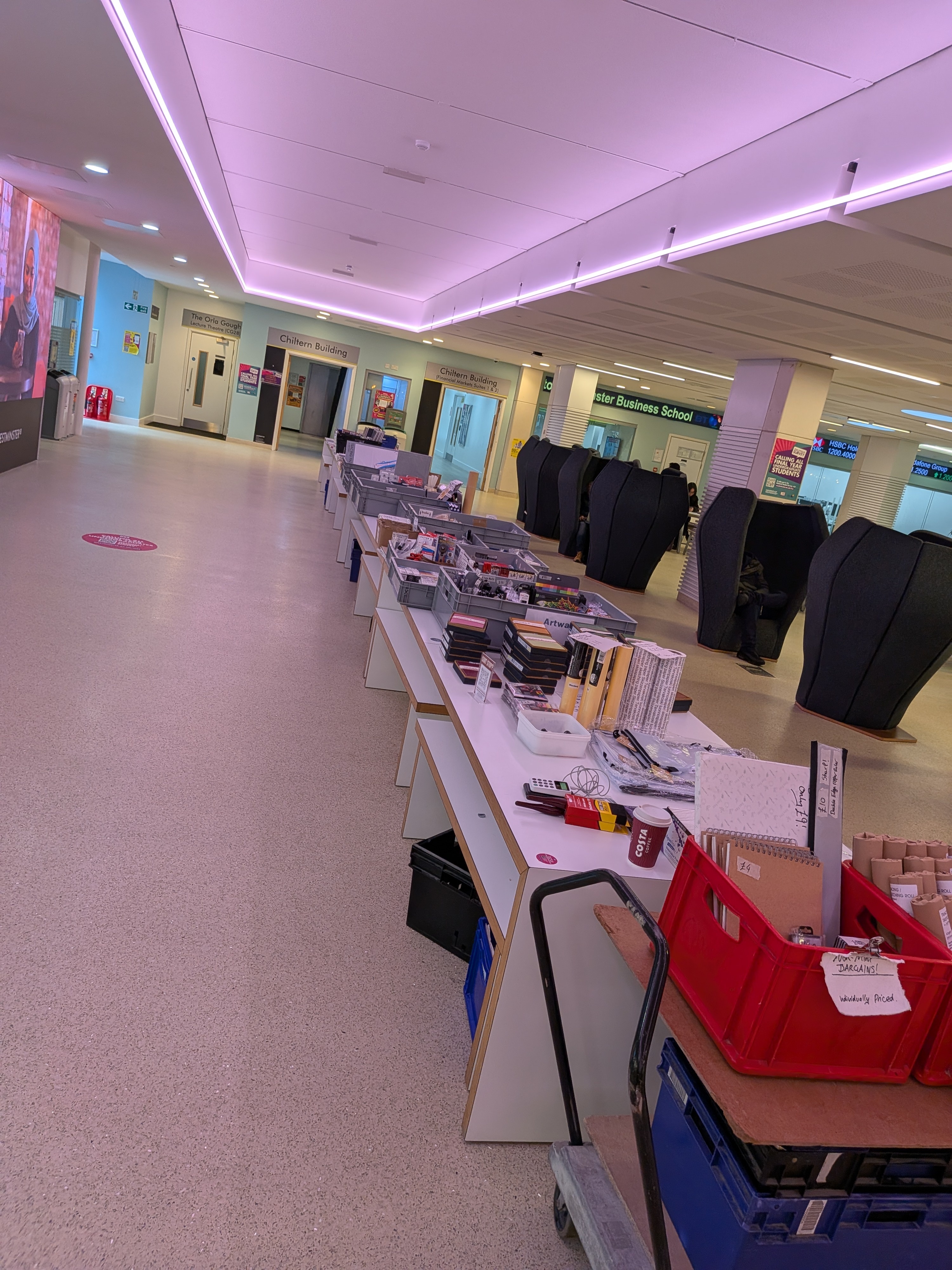 Artway stall laid out in a university corridor