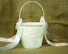 R011 Off White Mid Size Flower girl Basket with Pearl Ribbon Bow and lace /diamante trimmings