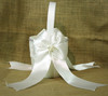 R011 Off White Mid Size Flower girl Basket with Pearl Ribbon Bow and lace /diamante trimmings