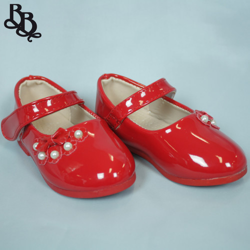 G466 Girls Patent Formal Shoe with Bow and Pearl Flora