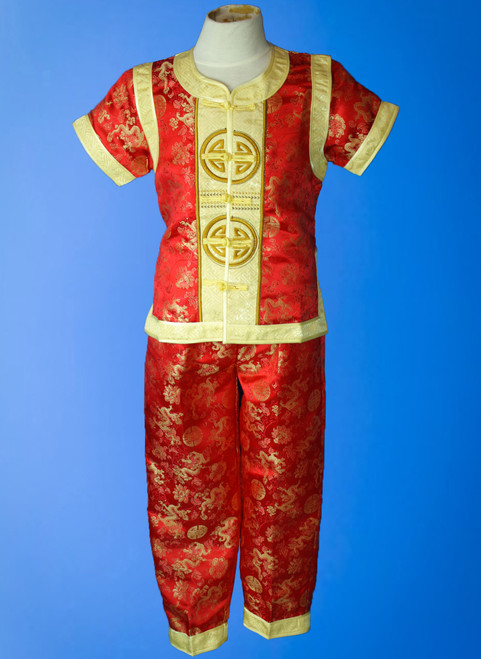 PP35 Boys Chinese short sleeve dragon and longevity print set
