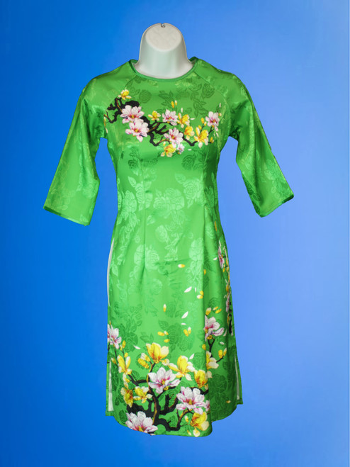 Ao dai lady traditional vietnamese cach tan with autumn blossoms