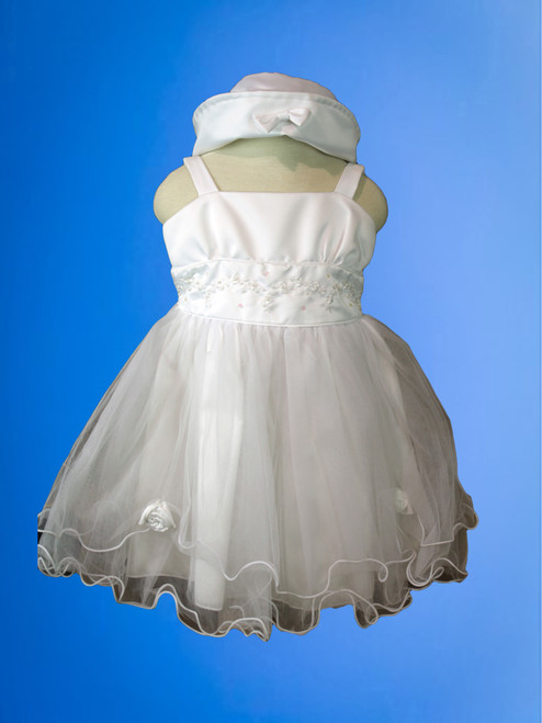 BU130 White Satin Tulle with pearl and sequins flowergirl dress