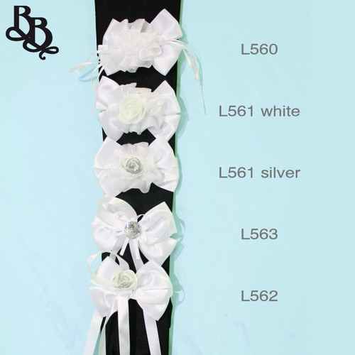 L563 White Rhinestone Bow Ribbon Elastic Hairtie