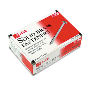 Brass Prong Paper Fasteners, #8, 3" Capacity, Brass, 100/Box - ACC71508