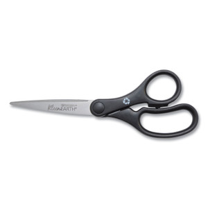 Kleenearth Basic Plastic Handle Scissors, Pointed Tip, 7" Long, 2.8" Cut Length, Black Straight Handle - ACM15582