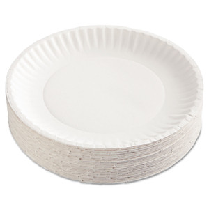 Paper Plates, 9" Dia, White, 100/pack - AJMPP9GRAWHPK