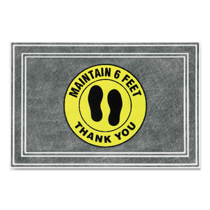 Message Floor Mats, 24 X 36, Charcoal/yellow, "maintain 6 Feet Thank You" - APH3984528802X3