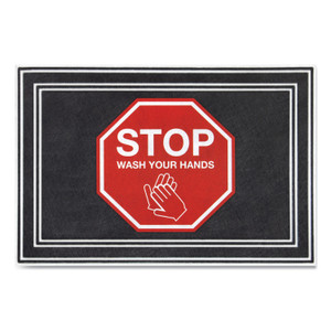 Message Floor Mats, 24 X 36, Charcoal/red, "stop Wash Your Hands" - APH3984528832X3