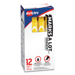 Marks A Lot Large Desk-Style Permanent Marker, Broad Chisel Tip, Yellow, Dozen (8882) - AVE08882