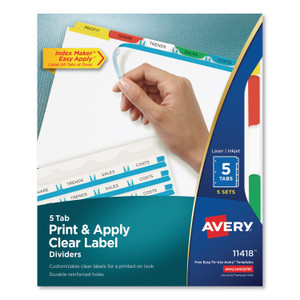 Print And Apply Index Maker Clear Label Dividers, 5 Color Tabs, Letter, 5 Sets - AVE11418