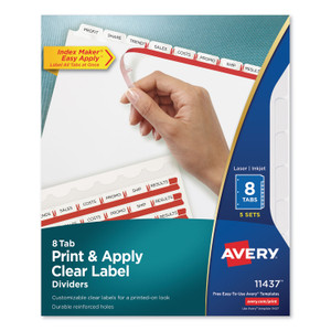 Print And Apply Index Maker Clear Label Dividers, 8 White Tabs, Letter, 5 Sets - AVE11437