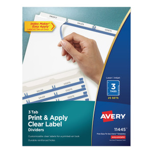 Print And Apply Index Maker Clear Label Dividers, 3 White Tabs, Letter, 25 Sets - AVE11445
