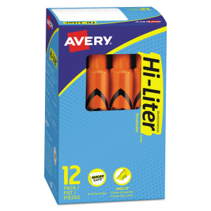Hi-Liter Desk-Style Highlighters, Fluorescent Orange Ink, Chisel Tip, Orange/black Barrel, Dozen - AVE24050