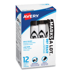 Marks A Lot Desk-Style Dry Erase Marker, Broad Chisel Tip, Black, Dozen (24408) - AVE24408