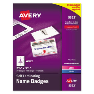 Self-Laminating Laser/inkjet Printer Badges, 2 1/4 X 3 1/2, White, 30/box - AVE5362