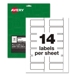 Permatrack Durable White Asset Tag Labels, Laser Printers, 1.25 X 2.75, White, 14/sheet, 8 Sheets/pack - AVE61529