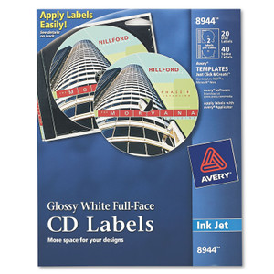 Inkjet Full-Face Cd Labels, Glossy White, 20/pack - AVE8944