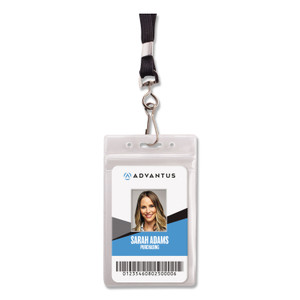 Resealable ID Badge Holder, Lanyard, Vertical, 2.68" x 5" Holder, 2.38" x 3.75" Insert, Frosted, 20/Pack - AVT91131